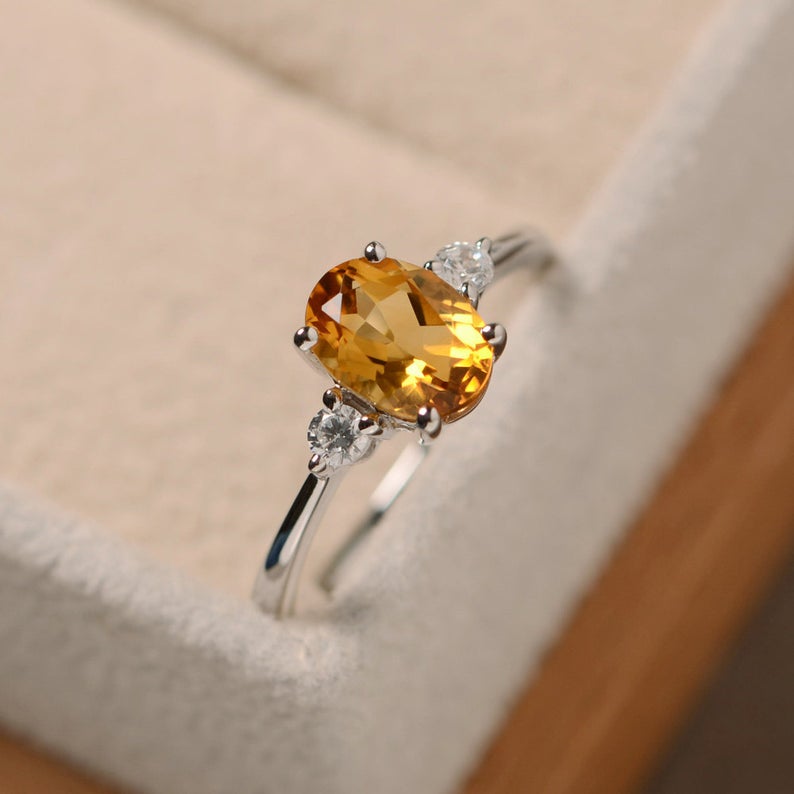 1.50 Ct Oval Cut Yellow Citrine Three-Stone Promise Gift Ring In 925 Sterling Silver