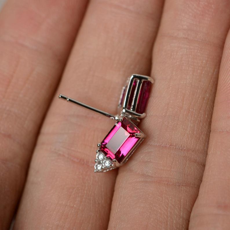2.00 Ct Emerald Cut Red Ruby Gorgeous Anniversary Gift Earrings In 925 Sterling Silver