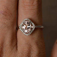 1.75 Ct Oval Cut Morganite 925 Sterling Silver Halo Diamond Engagement Ring