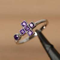 1.50 Ct Round Cut Purple Amethyst 925 Sterling Silver Cross Promise Gift Ring