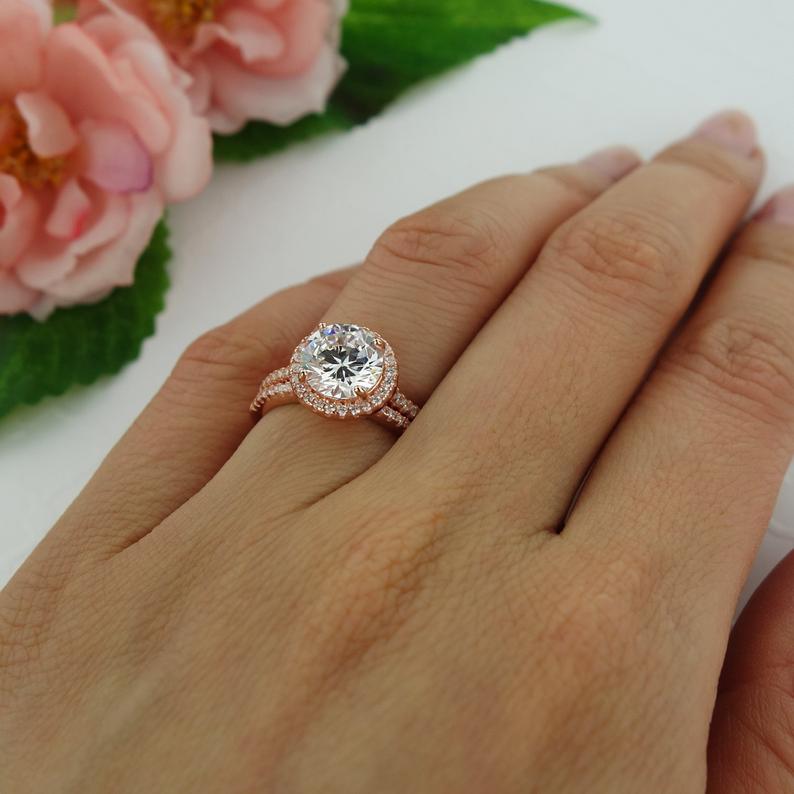 2.25 CT Round Cut Diamond 925 Sterling Silver Bridal Set Engagement Ring