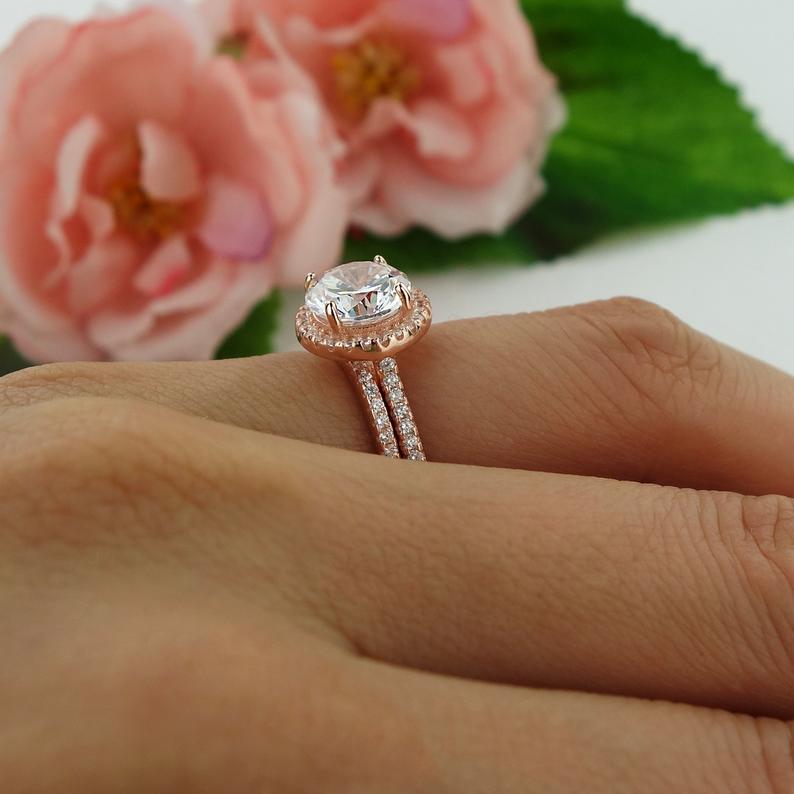 2.25 CT Round Cut Diamond 925 Sterling Silver Bridal Set Engagement Ring