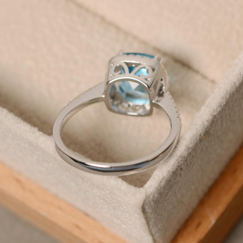 2.25 Ct Cushion Cut Blue Topaz 925 Sterling Silver Halo Engagement Ring In 925 Sterling Silver