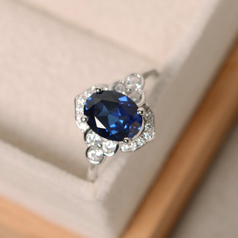 Ct Oval Cut Blue Sapphire Vintage Anniversary Gift Ring In