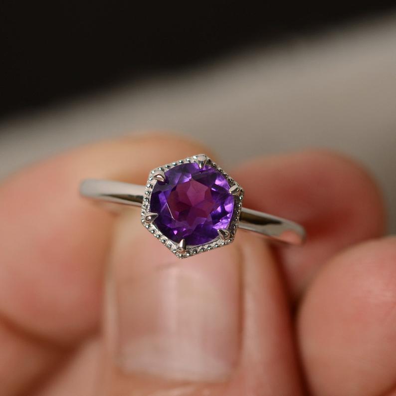 1.50 Ct Round Cut Amethyst Solitaire February Birthstone Ring In 925 Sterling Silver