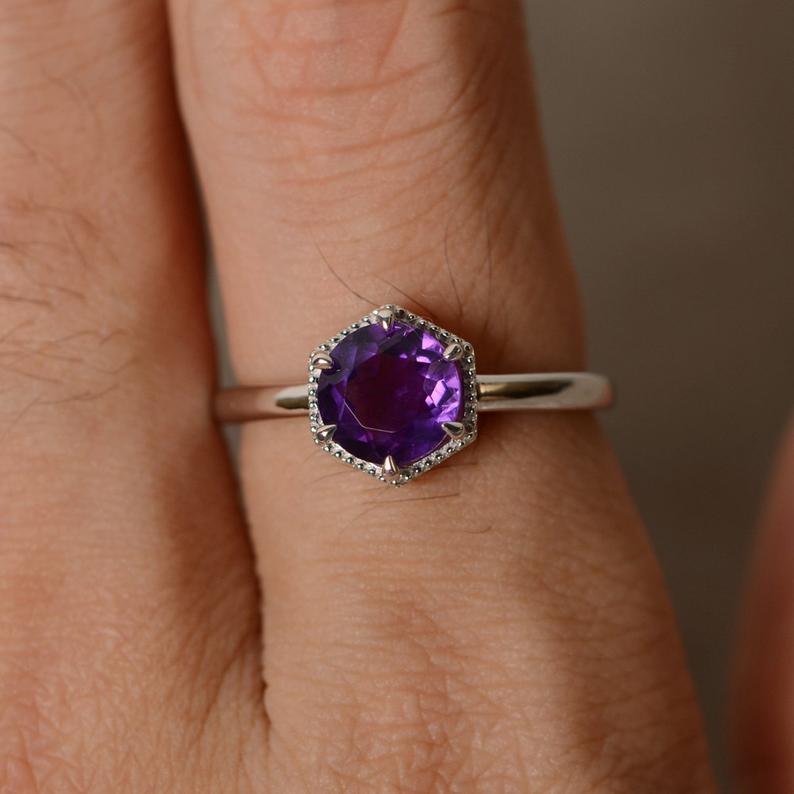 1.50 Ct Round Cut Amethyst Solitaire February Birthstone Ring In 925 Sterling Silver - atjewels.in