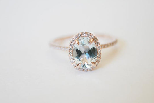 2 CT Oval Cut Aquamarine Diamond 925 Sterling Silver Halo Engagement Ring