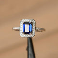 2.10 Ct Emerald Cut Blue Sapphire 925 Sterling Silver Halo Engagement Wedding Ring