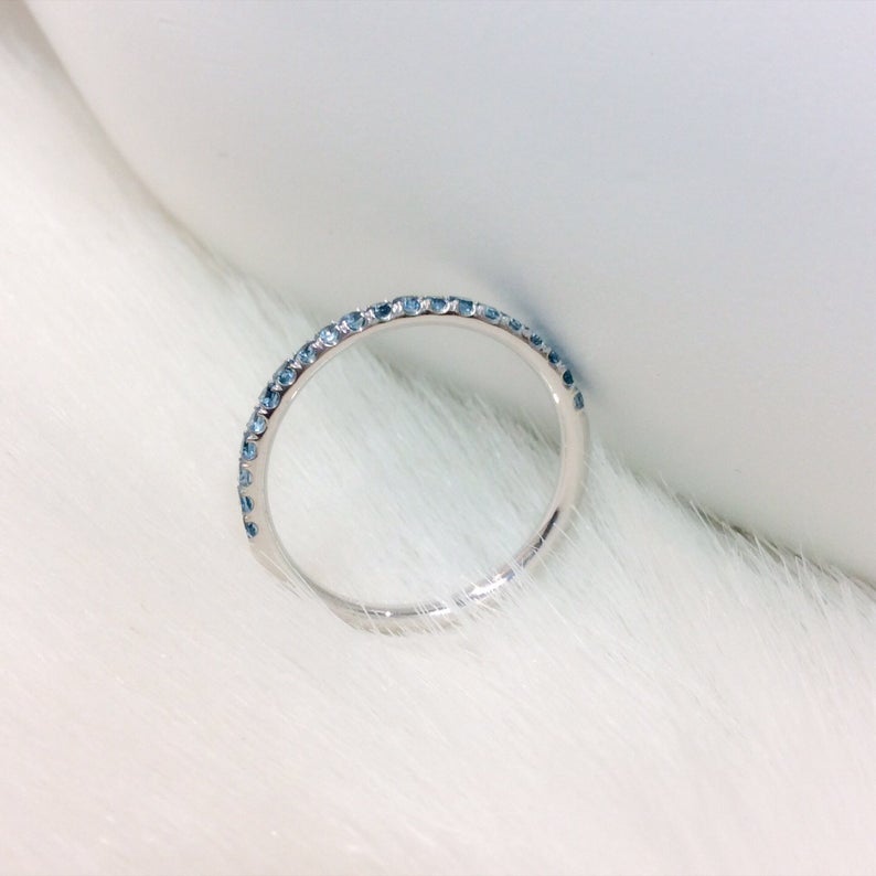 1.20 CT Round Cut London Blue Topaz White Gold Over On 925 Sterling Silver Half Eternity Band Ring