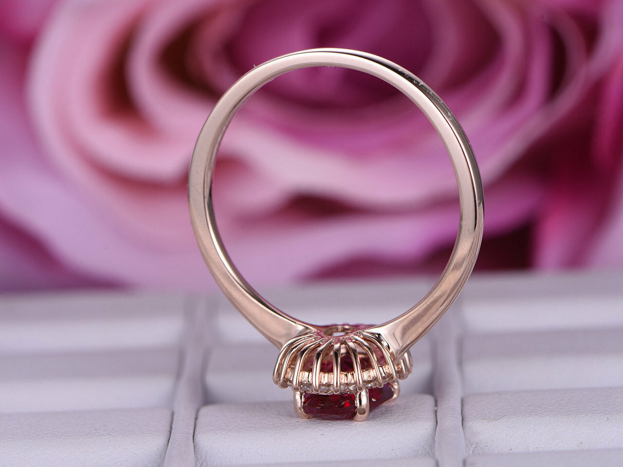 2.20 Ct Oval Cut Red Ruby Rose Gold Over On 925 Sterling Silver Halo Anniversary Gift Ring For Her - atjewels.in
