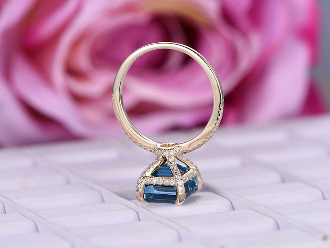 2.50 Ct Emerald Cut Blue Topaz Yellow Gold Over On 925 Sterling Silver Solitaire W/Accents Wedding Ring