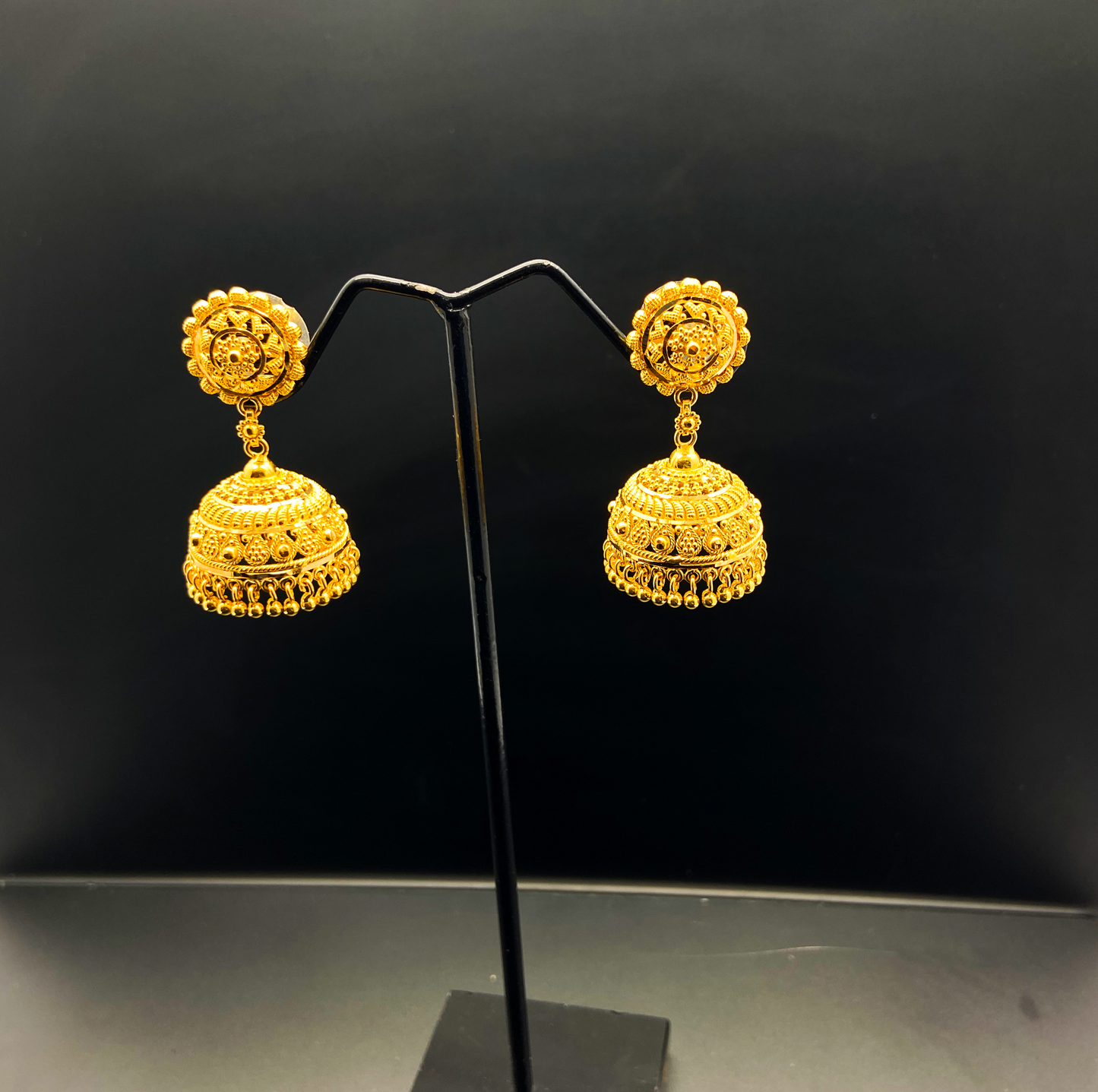 22 K Gold Floral Stud With Hanging Jhumkas