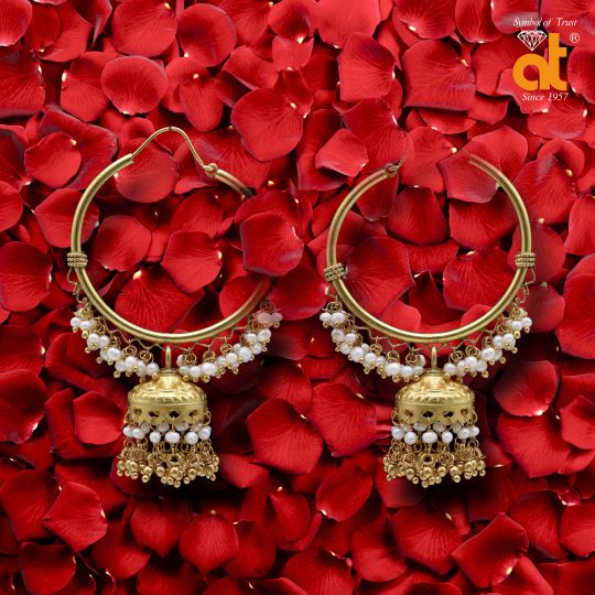 Gold Finish Handcrafted Streling Silver Chand Bali With Micro Moti Pearl