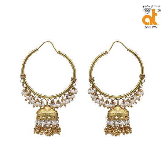 Punjabi Bali Earrings with Peach Moti J0613 - muteyaar.com