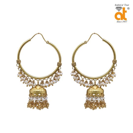 Gold Finish Handcrafted Streling Silver Chand Bali With Micro Moti Pearl