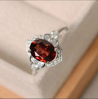 2.30 Ct Oval Cut Red Garnet 925 Sterling Silver Floral Engagement Ring
