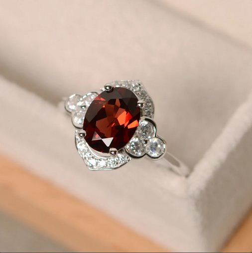 2.30 Ct Oval Cut Red Garnet 925 Sterling Silver Floral Engagement Ring