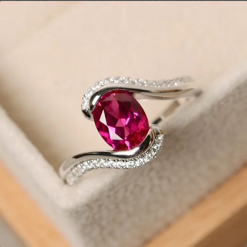 1.50 Ct Oval Cut Ruby & White CZ 925 Sterling Silver Bypass Promise Gift Ring