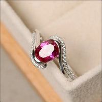 1.50 Ct Oval Cut Ruby & White CZ 925 Sterling Silver Bypass Promise Gift Ring