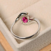 1.50 Ct Oval Cut Ruby & White CZ 925 Sterling Silver Bypass Promise Gift Ring