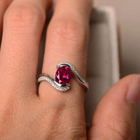 1.50 Ct Oval Cut Ruby & White CZ 925 Sterling Silver Bypass Promise Gift Ring