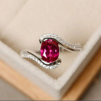 1.50 Ct Oval Cut Ruby & White CZ 925 Sterling Silver Bypass Promise Gift Ring