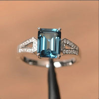 2.10 Ct Emerald Cut London Blue Topaz 925 Sterling Silver Solitaire W/Accents Wedding Ring