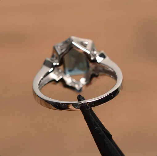 4.00 Ct Emerald Cut London Blue Topaz 925 Sterling Silver Halo Engagement Ring