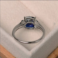2.25 Ct Cushion Cut Blue Sapphire 925 Sterling Silver Solitaire W/Accents Wedding Ring