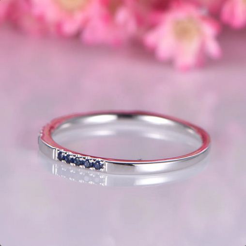 0.90 Ct Round Cut Blue Sapphire Half Eternity Promise Gift Ring 925 Sterling Silver