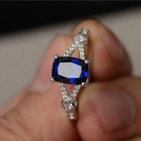 2.20 CT Cushion Cut Blue Sapphire 925 Sterling Silver Solitaire W/Accents Wedding Ring