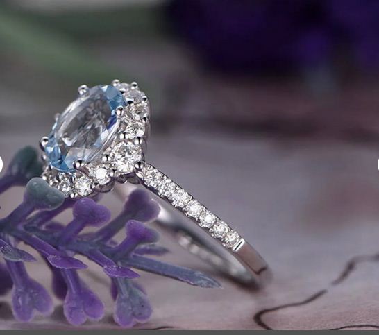 2.30 Ct Oval Cut Aquamarine 925 Sterling Silver Halo Anniversary Gift Ring