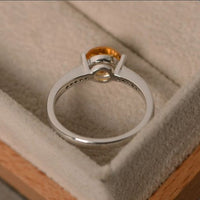 1.25 Ct Round Cut Yellow Citrine 925 Sterling Silver Solitaire W/Accents Ring