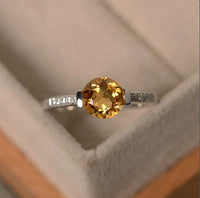 1.25 Ct Round Cut Yellow Citrine 925 Sterling Silver Solitaire W/Accents Ring