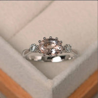 1.50 Ct Oval Cut Peach Morganite Three-Stone Promise Ring In 925 Sterling Silver