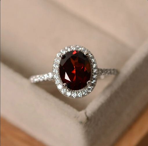 1.75 Ct Oval Cut Red Garnet 925 Sterling Silver Halo Anniversary Gift Ring