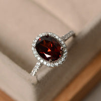 1.75 Ct Oval Cut Red Garnet 925 Sterling Silver Halo Anniversary Gift Ring