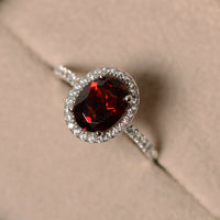 1.75 Ct Oval Cut Red Garnet 925 Sterling Silver Halo Anniversary Gift Ring