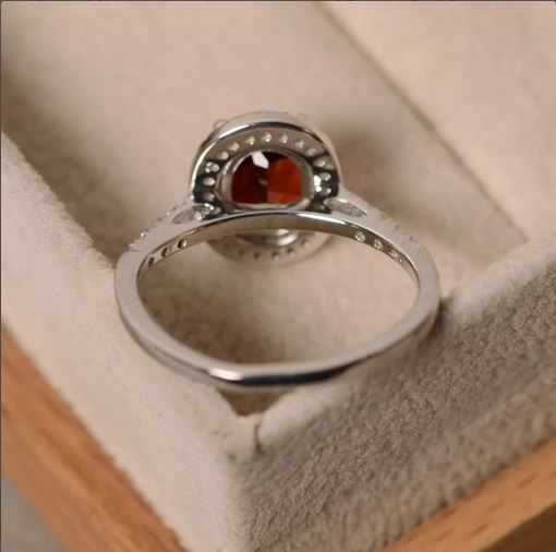 1.75 Ct Oval Cut Red Garnet 925 Sterling Silver Halo Anniversary Gift Ring