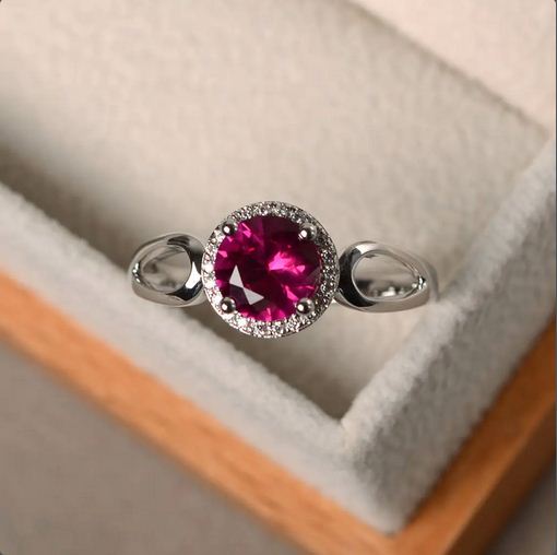 1.20 Ct Round Cut Pink Ruby July Birthstone Halo Ring In 925 Sterling Silver