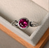 1.20 Ct Round Cut Pink Ruby July Birthstone Halo Ring In 925 Sterling Silver