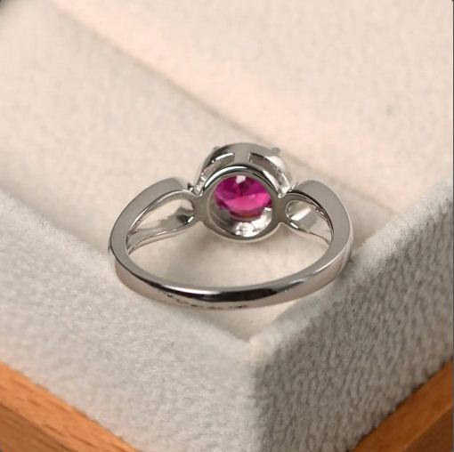 1.20 Ct Round Cut Pink Ruby July Birthstone Halo Ring In 925 Sterling Silver