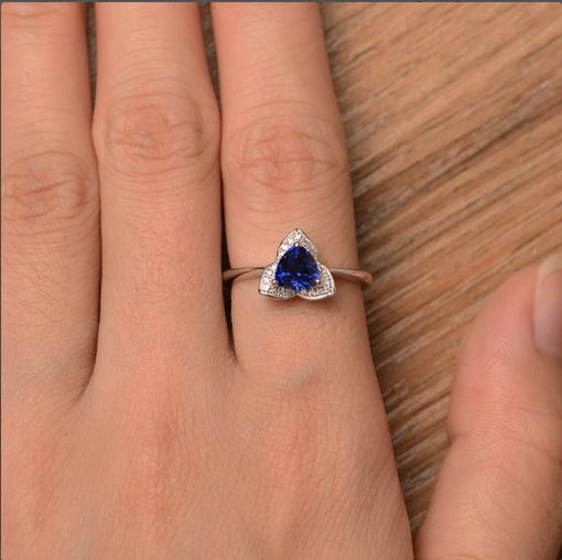 1.50 Ct Trillion Cut Blue Sapphire 925 Sterling Silver Floral Anniversary Gift Ring