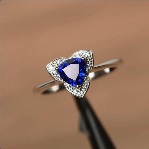 1.50 Ct Trillion Cut Blue Sapphire 925 Sterling Silver Floral Anniversary Gift Ring