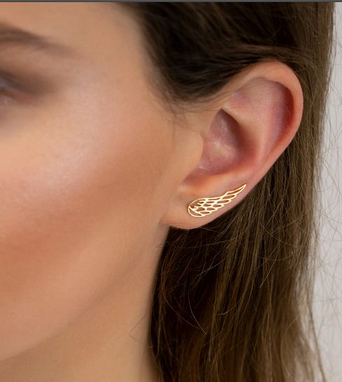 925 Sterling Silver White & Yellow Gold Finish Wings Style Climber Earrings - atjewels.in
