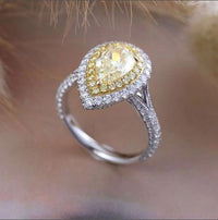 3.20 Ct Pear & Round Cut Yellow Sapphire Double Halo Engagement Ring 925 Sterling Silver