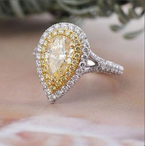 Yellow Sapphire and Double Halo Diamond Ring in 18k White and Yellow Gold  (1.18ct. tw.)