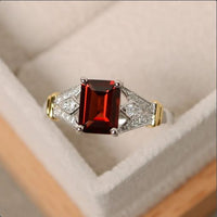 2.75 Ct Emerald Cut Red Garnet Solitaire W/Accents Wedding Ring 925 Sterling Silver