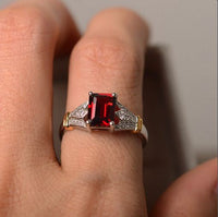 2.75 Ct Emerald Cut Red Garnet Solitaire W/Accents Wedding Ring 925 Sterling Silver