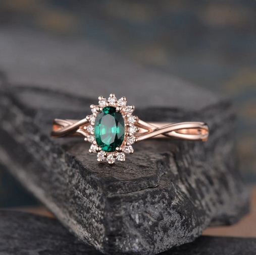 1.25 Ct Oval Cut Green Emerald Rose Gold Over On 925 Sterling Silver Infinity Engagement Ring